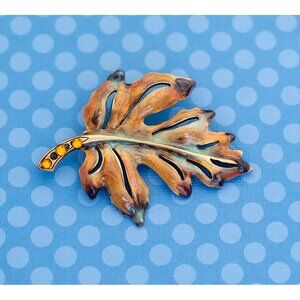 Vintage Art Nouveau Leaf Orange Brooch - M6